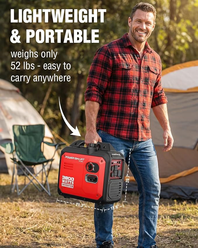 PowerSmart 3800W Portable Inverter Generator 59dB Super Quiet Gas Powered 143cc 4-Stroke OHV Parallel Ready EPA Compliant for RV Camping Tailgating and Home Emergency Backup