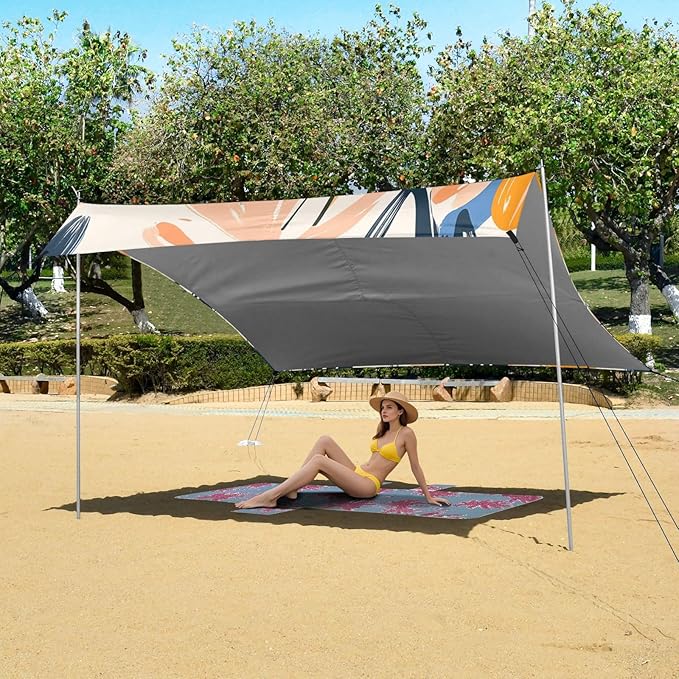 ALAZA Abstract Boho Daisy Beach Tent Sun Shelter Portable Canopy Sunshade for Outdoor Camping Picnics Backyard Fun 10x9 ft