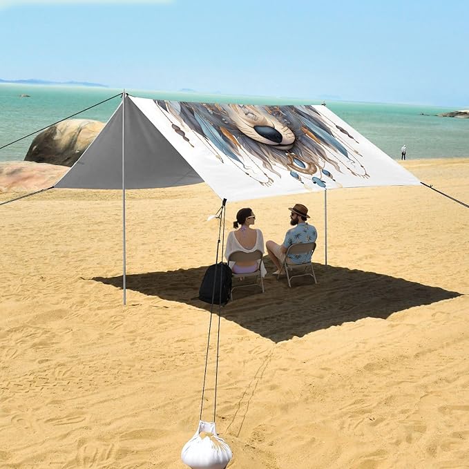 ALAZA Wolf Boho Dreamcatcher Beach Tent Sun Shelter UPF50+ Protection Beach Shade Canopy w/ 4 Sandbags for Outdoor Camping Fishing Backyard Fun Picnic 10x9 ft