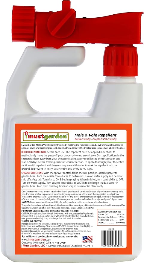 I Must Garden Mole &amp Vole Repellent Hose End Concentrate [2 Pack]: Professional Strength – Twice The Coverage – All Natural Ingredients – 32oz