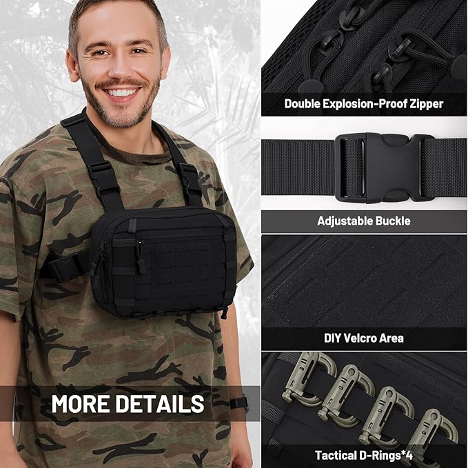 Tactical EDC Chest Bag Utility Molle Chest Rig Pouch with CCW Compartment Adjustable Strap Outdoor Chest Pack