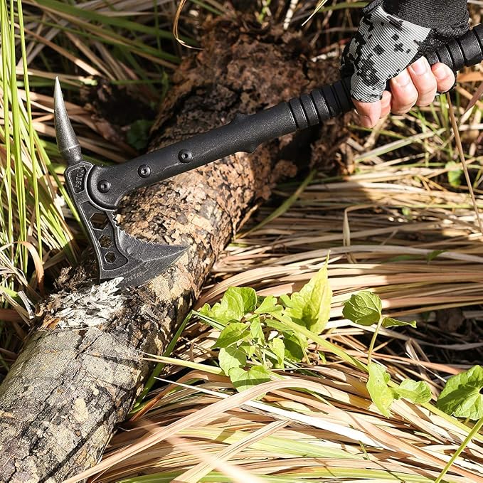 JXE JXO Camping Axe Tomahawk with Spike Survival Hatchet with Sheath Nylon Fiber Handle for Outdoor Survival Hiking Camping （14.5 inch）