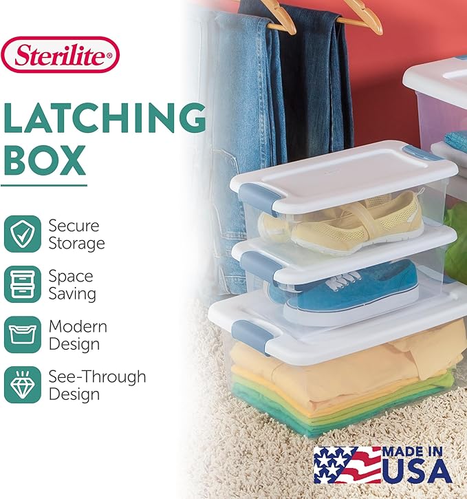 Sterilite 36-Pack Latching Box Under Bed Storage Bins with Lids Clear Plastic 6 Quart - Heavy-Duty Organizing Containers for Closet Bathroom and Office