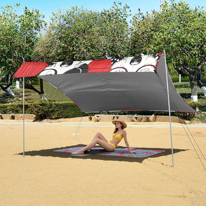 ALAZA Dog Glasses Beach Tent Sun Shelter UPF50+ Protection Beach Shade Canopy w/ 4 Sandbags for Outdoor Camping Fishing Backyard Fun Picnic 10x9 ft