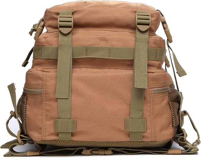 50L Tactical Military Backpack Waterproof Sturdy Bag for Hiking Camping Fishing Gym Backpack with Bottle Holder (Khaki)