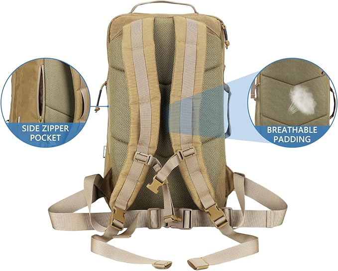 MGFLASHFORCE Tactical Travel Backpack for Men Molle Work Daypack Carry On Bag 15.6 Laptop Compartment Expandable 24L to 35L (Coyote Brown)
