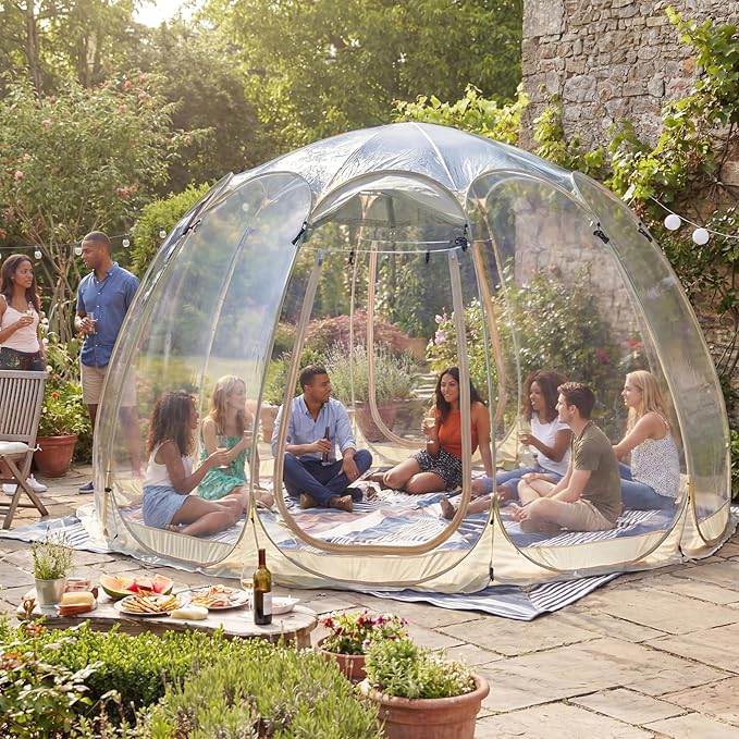 Pop Up Bubble Tent15 x 15 ft Outdoor Greenhouse Clear Camping Shelters8-12 Persons Igloo TentPVC 540°Degree Fully TransparentWeatherproof and Cold Protection Portablefor Patio and Backyard