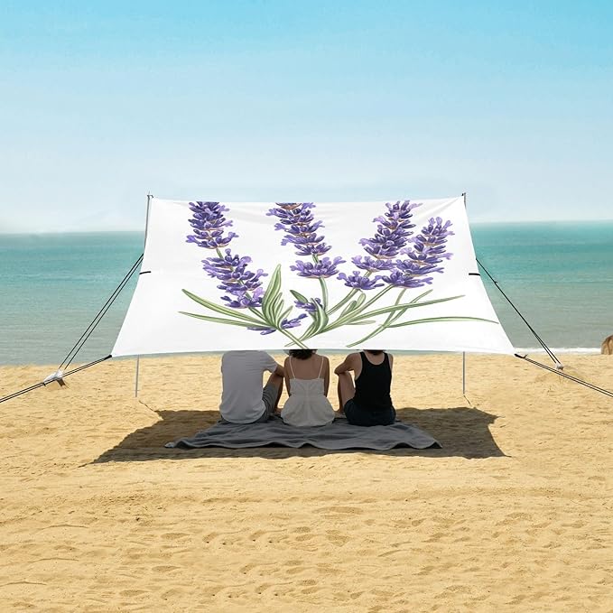 ALAZA Lavender Flowers Botanical Beach Tent Sun Shelter Portable Canopy Sunshade for Outdoor Camping Picnics Backyard Fun 10x9 ft