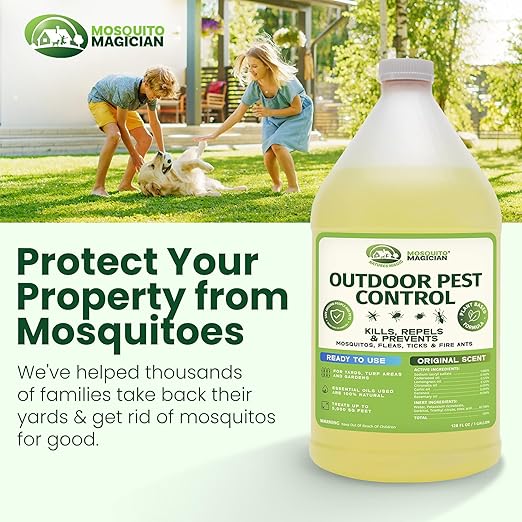 Mosquito Magician Ready to Use Liquid Solution – Kills Mosquitoes Fleas &amp Fire Ants – Use with Mosquito Foggers Sprayers &amp Misting Systems – Pet &amp Yard Safe for Lawns Patios Outdoors