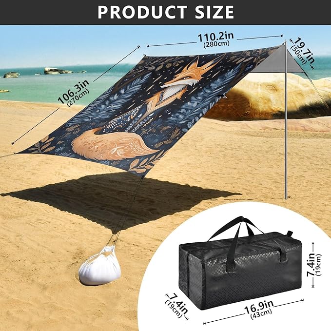 ALAZA Fox Beach Tent Sun Shelter Portable Canopy Sunshade for Outdoor Camping Picnics Backyard Fun 10x9 ft