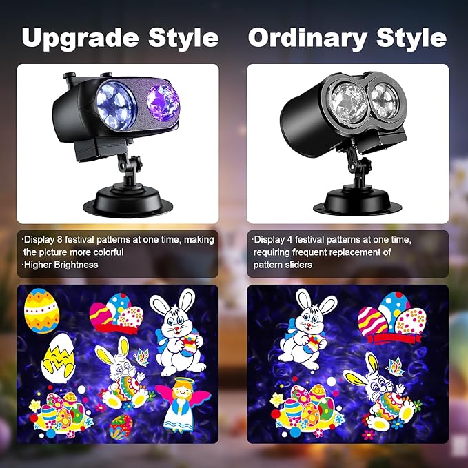 2026 Upgrade Brighter Easter Projector Lights Outdoor8 Patterns Holiday Projectors 10HD Slides (Ocean Wave &amp Patterns) Weatherproof Easter Decorations for Light Show