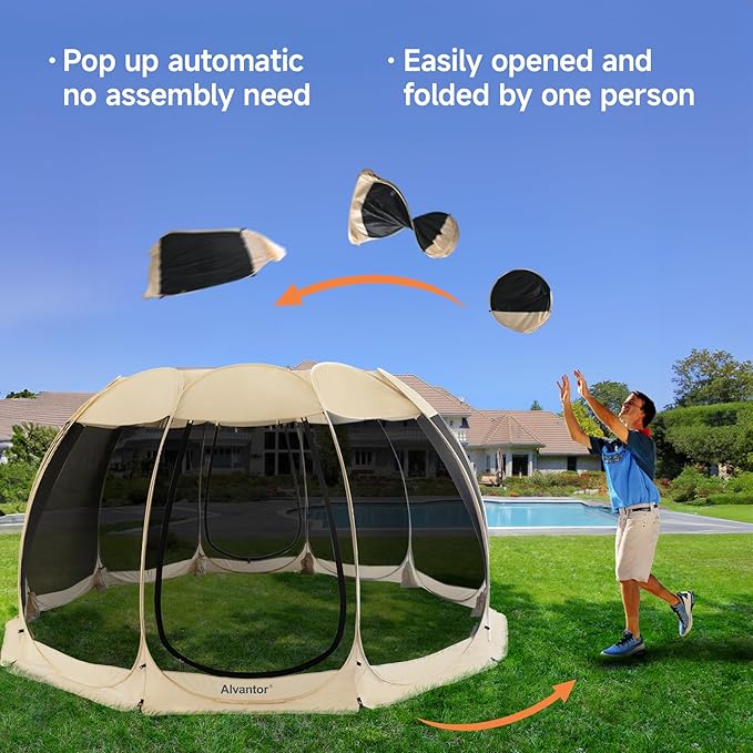 Alvantor Pop Up Screen House Gazebo with Mosquito Netting Instant UV Resistant Sun Shelter for Patio &amp Backyard Portable Canopy Tent for 2-10 Person