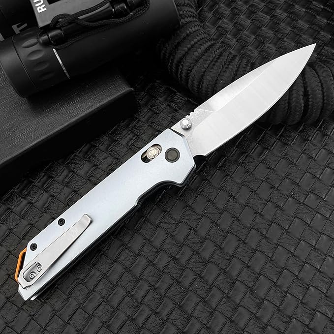 7.9-inch Pocket Folding Knife D2 Steel Blade with Thumb Stud Manual Open Mechanism Aluminium Alloy Handle with Pocket Clip Outdoor Camping and Fishing Knife EDC Adventure Tool