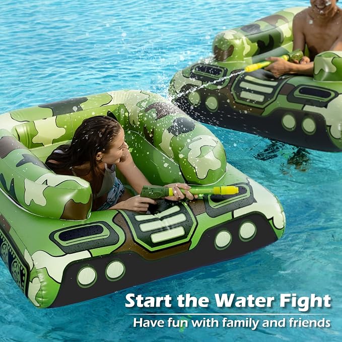Jasonwell Inflatable Tank Swimming Pool Floaties with Water Cannon Gun Swim Floaty Rafts for Lake Beach &amp Pool Party Toys for Boys Girls Kids &amp Adults- Green