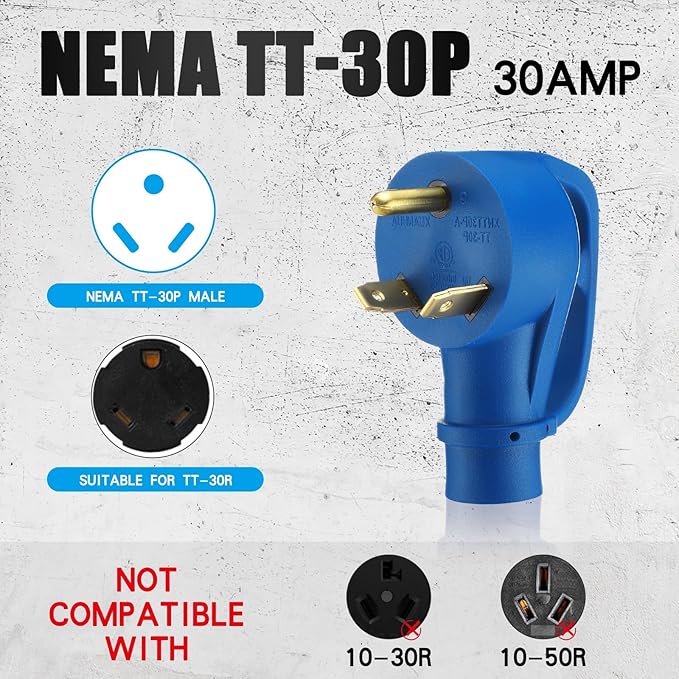 Tellegloww 25 ft TT-30P to L14-30R Generator Transfer Switch Adapter Cord 30 Amp TT-30P Male to L14-30R Female with Locking Ring Generator to House Inlet Box Adapter STW 10 AWG ETL Listed