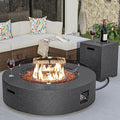 COSIEST 42 inch Outdoor Propane Fire Pit Coffee Table w Concrete Round Base Patio Heater Certified 50000 BTU Stainless Steel Burner Free Lava Rocks Rain Cover Wind Guard Tank Cover Gray