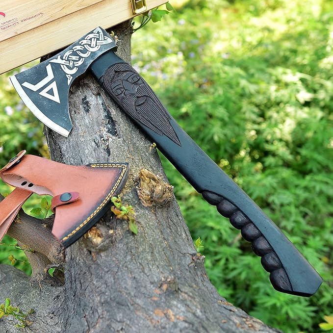 SS SMART &amp SHARP SPORTS INC Custom Handmade High Carbon Steel Viking Axe Real HatchetGift for hIm19 inches SS-17606 with Wooden Box