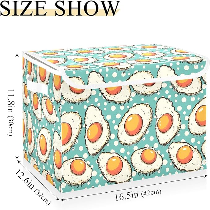 Storage Cube with Lid Fried Egg Cartoon Print 16.5×12.6×11.8 IN 1 Pack Collapsible Large Capacity Foldable Storage Basket Bin Organizer