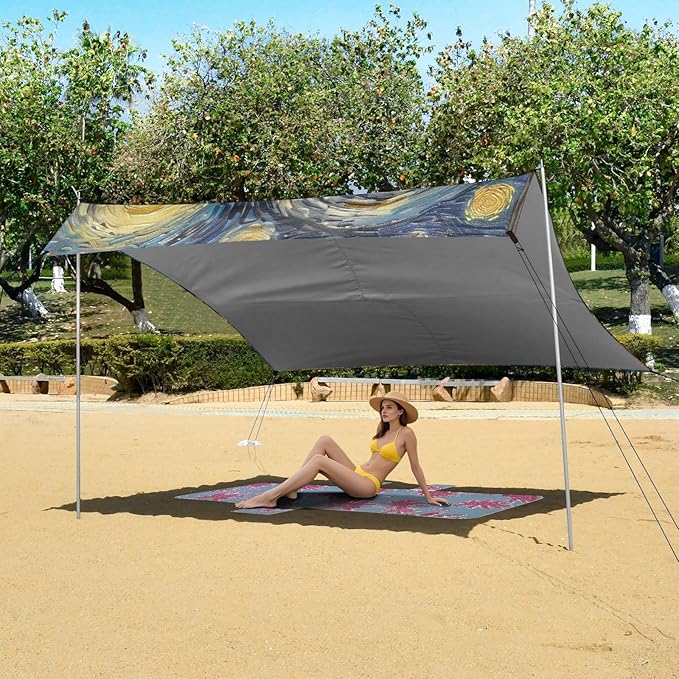 ALAZA Cute Sloth Starry Night Sky Beach Tent Sun Shelter Portable Canopy Sunshade for Outdoor Camping Picnics Backyard Fun 10x9 ft