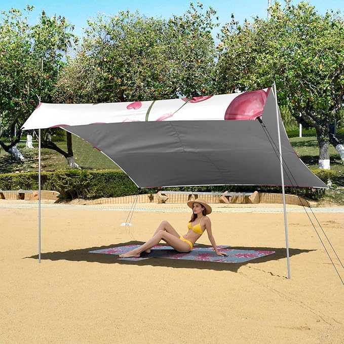 ALAZA Cherry Bow Pattern Beach Tent Sun Shelter Portable Canopy Sunshade for Outdoor Camping Picnics Backyard Fun 10x9 ft