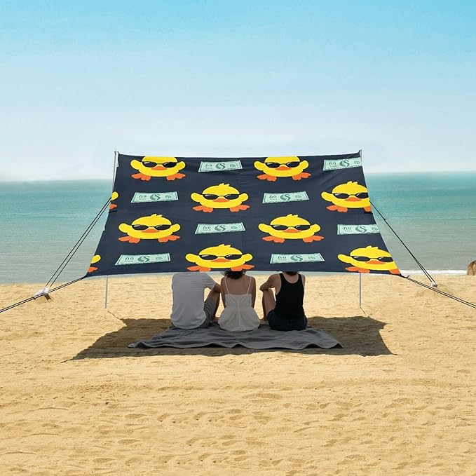 ALAZA Duck Banknote Beach Tent Sun Shelter UPF50+ Protection Beach Shade Canopy w/ 4 Sandbags for Outdoor Camping Fishing Backyard Fun Picnic 10x9 ft