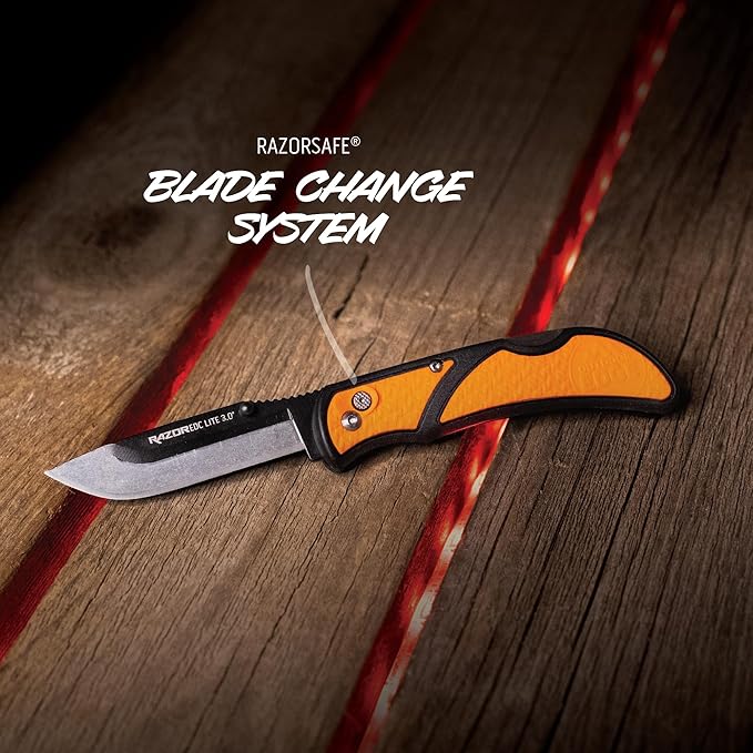 OUTDOOR EDGE 3.0 RazorLite EDC Knife (Blaze Orange) - Replaceable Blade Knife with Pocket Clip Lightweight Everyday Carry Utility Knife for Hunting Camping &amp Survival – Includes 4 Stainless Ste