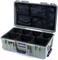 Pelican Air 1535 Carry-On Sage Green - Medium Size Waterproof Case with TrekPak Kit and Mesh Lid Organizer - Silver Handles &amp Latches