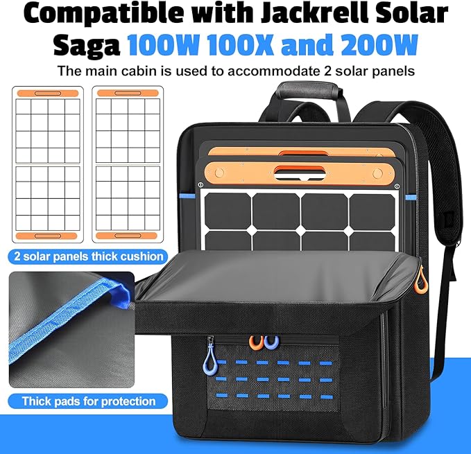 Solar Panel Storage Bag Padded Carrying Case Fits for 2 Panels Water-Resistant Protective Travel Organizer Compatible with Jackery SolarSaga 100W 100X 200W Anker SOLIX ZOUPW