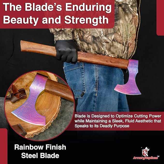 Armory Replicas™ Norse-Inspired Viking Axe with Rainbow Finish Blade Decorative Steel Axe with Wooden Handle for Display Collection &amp Themed Events