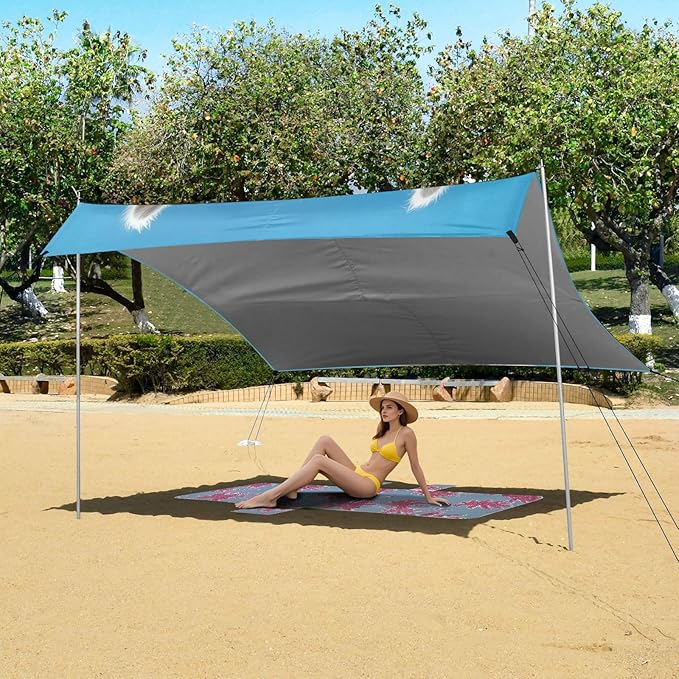 ALAZA Funny Llama Alpaca Beach Tent Sun Shelter UPF50+ Protection Beach Shade Canopy w/ 4 Sandbags for Outdoor Camping Fishing Backyard Fun Picnic 10x9 ft
