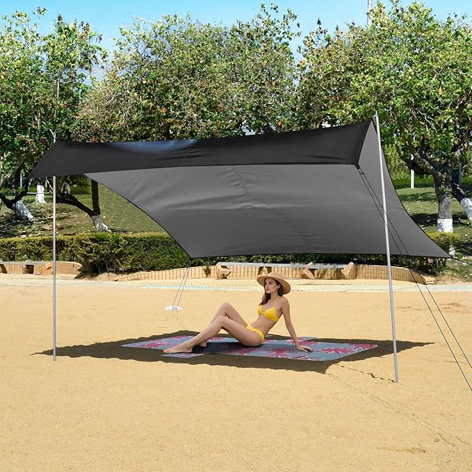 Black Snake Beach Tent Sun Shelter Set UPF50+ UV Protection 10.5 x 9.19 FT Camping Shade Canopy with Sandbags Sand Anchors Carrying Bag and Others