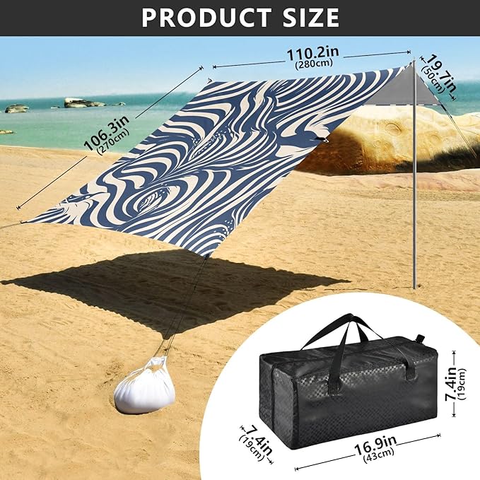Animal Print Style Steelblue Beach Cabana Tent UPF50 Lightweight Sun Shelter with Sand Shovel for Camping Trips Fishing Backyard Fun or Picnics