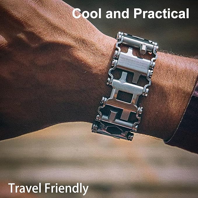 Multitool Bracelet 29 in 1 Tools Bracelet for Men and Women Stainless Steel Multi-Functional Tool Utility Wrist Survival Band for Sailing Travel Camping Hiking-Silver