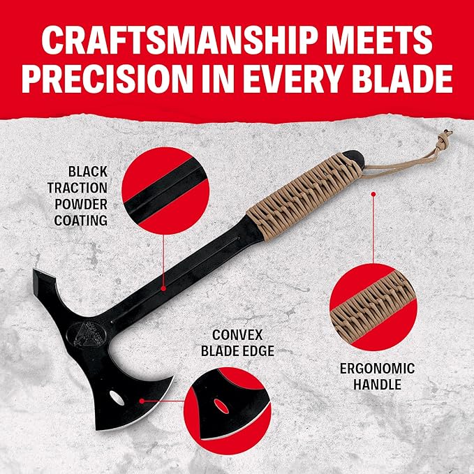 Condor Tool &amp Knife Throwing Axe Single Bit | Solid Hatchet with Canvas with Leather Belt Loop Sheath | 1075 High Carbon Steel Tomahawk with a Steel Handle Wrapped in Paracord | 6.9in Blade | 21.2