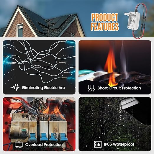 Solar Panel Disconnect Switch 1000V DC/AC 16A PV Disconnect Switch Outdoor Miniature Circuit Breaker IP65 More Space Quick Installation for Solar PV Array Homes Battery (1000V 16 Amp)