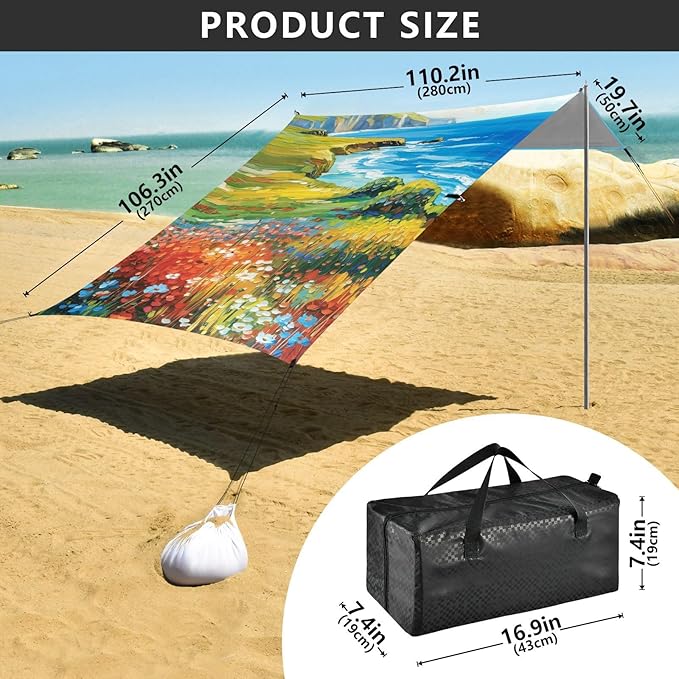 Beach Canopy with Windproof Ropes &amp Sandbags Beach Tent Sun Shade Sun Shelter for Camping Trips Fishing Backyard Fun or Picnics Landscape