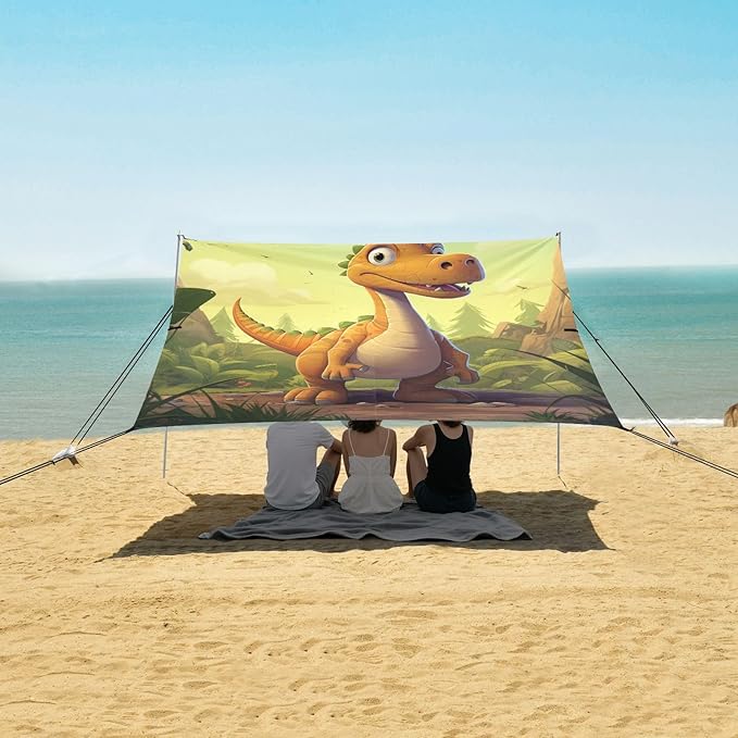 ALAZA Cute Cartoon Dinosaur Beach Tent Sun Shelter Portable Canopy Sunshade for Outdoor Camping Picnics Backyard Fun 10x9 ft