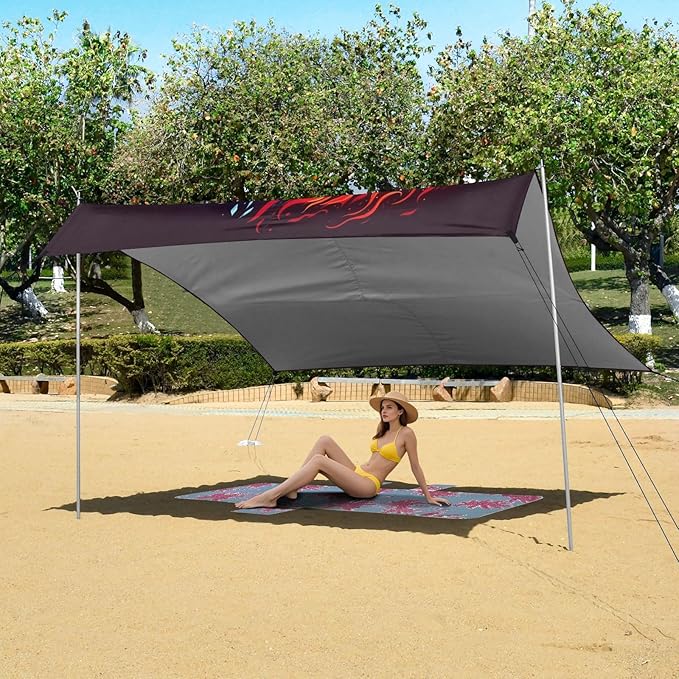 ALAZA Horse Fire &amp Ice Beach Tent Sun Shelter UPF50+ Protection Beach Shade Canopy w/ 4 Sandbags for Outdoor Camping Fishing Backyard Fun Picnic 10x9 ft