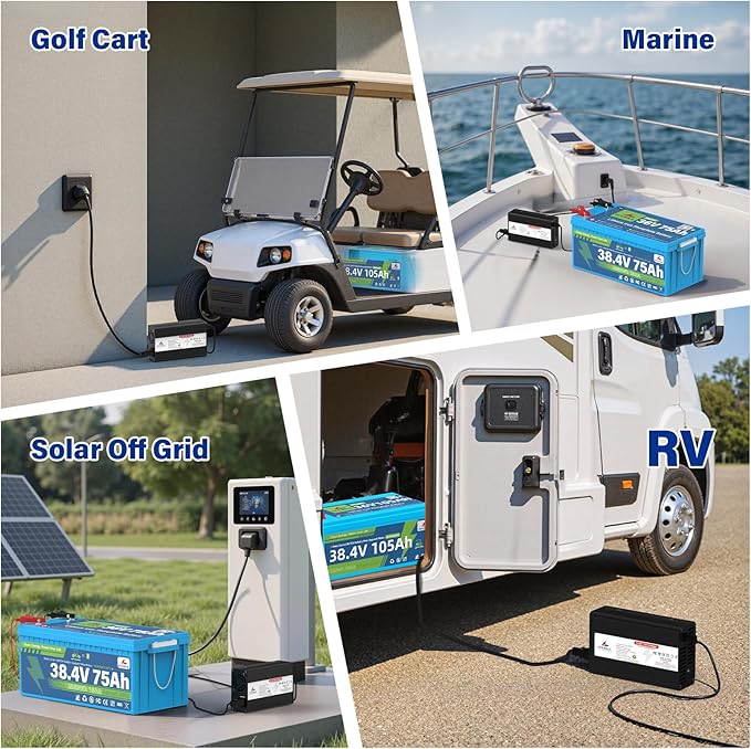 43.8V 10A AC-DC Battery Charger Dedicated Best Solution for 36V Lithium Iron Phosphate LiFePO4 Battery Recharging Support Charging Solar Off-Grid Golf Cart