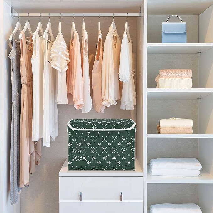 St. Patrick's Pattern Fabric Storage Bins with Lids and HandleFoldable Storage Bins with LidsCloset Organizers for Clothes Storage Room Organization Office Storage Chest Organizer