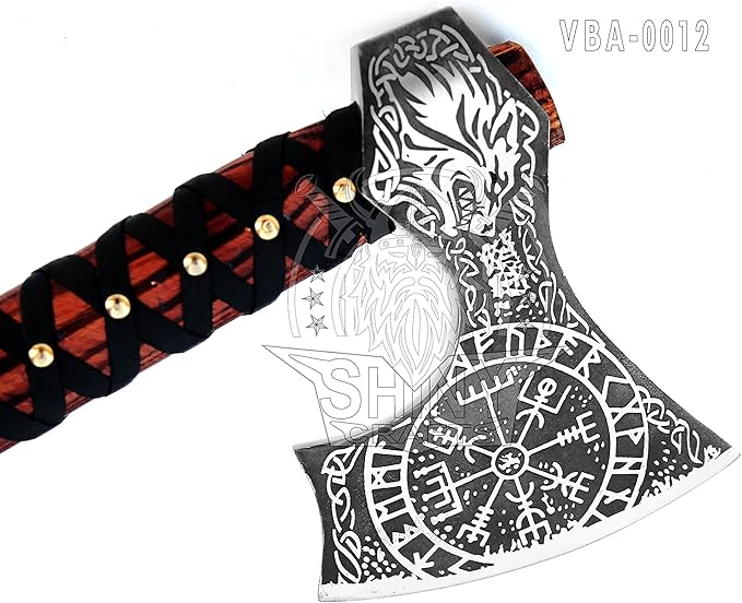 SHINY CRAFTS® Handmade Viking Axe Hatchet Norse Axe- 40 Long Two-Handed Berserker Hatchet Forged Axe - Bearded Axe - with Sheath (SCA-12)