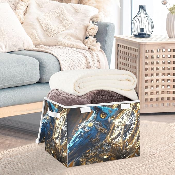 Storage Cube with Lid Machine Owl Print 16.5×12.6×11.8 IN Collapsible Large Capacity Foldable Storage Basket Bin Organizer