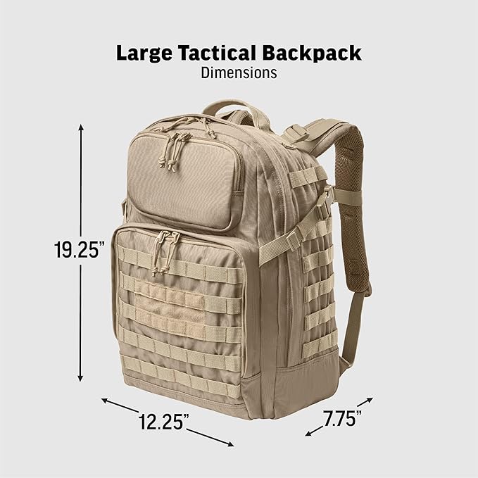 CornerStone Large Tactical Backpack | Durable Laptop Bag Mesh Back Panel Padded Shoulder Straps Hydration Port Coyote Brown OSFA