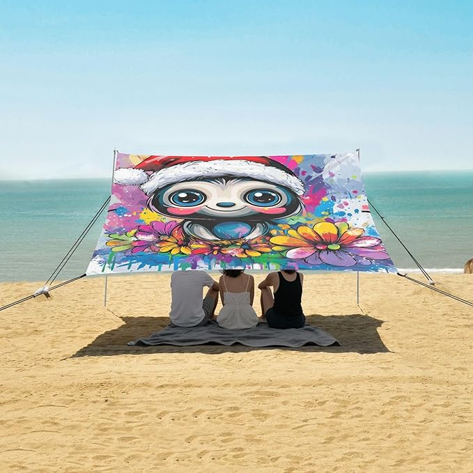 Chic Sloth Stable Beach Tent UPF50+ Water-Resistant Shade Sun Shelter with Sandbags &amp Sand Shovel for Camping Picnics Backyard &amp Fishing