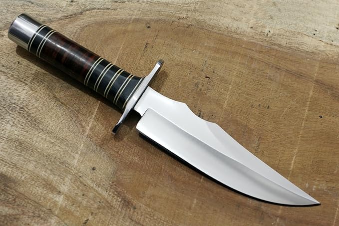 GCS Custom Handmade Stacked Leather Handle D2 Tool Steel Blade Full Tang Bowie Knive with Leather Sheath for Hunting Bushcrafting Camping Survival and EDC-GDK-024