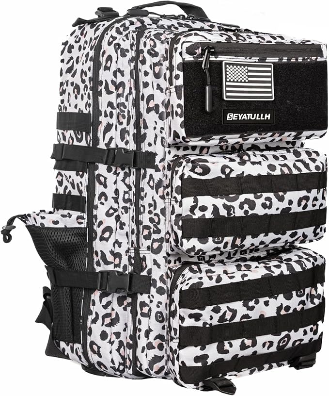 55L Military Tactical Backpack - Bug Out Bag with MOLLE System for Hiking(Leopard print color)