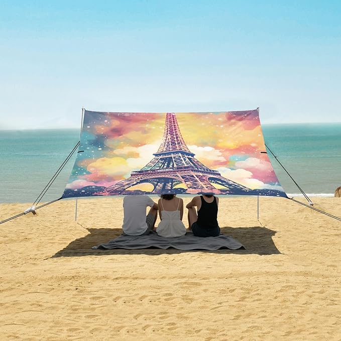 ALAZA Retro Eiffel Tower Vintage Nebula Beach Tent Sun Shelter Portable Canopy Sunshade for Outdoor Camping Picnics Backyard Fun 10x9 ft