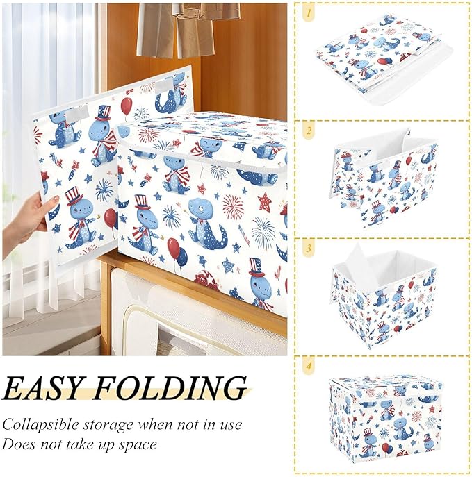 Collapsible Storage Bins with Lids Decorative Fabric Storage Cubes Closet Organizer and Storage Basket Boxes Containers for Clothes Box Chest Folding Rectangle Blue Dinosaurs Stars Ba