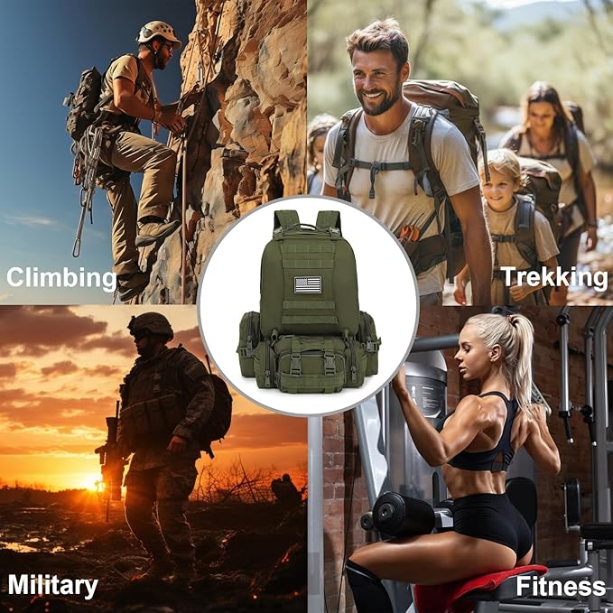 Tactical Backpack for Men Women Large Waterproof Military Backpack Detachable Molle Backpack Army Assault Pack (Green)