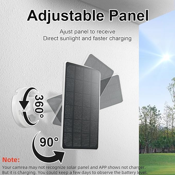 Solar Panel Charger Compatible with Ring Video Doorbell 3/3+/4 Battery Video Doorbell Plus 13.2ft Waterproof Charging Cable 360°Adjustable Mount5W 5V 7.5 * 6.4 (1)